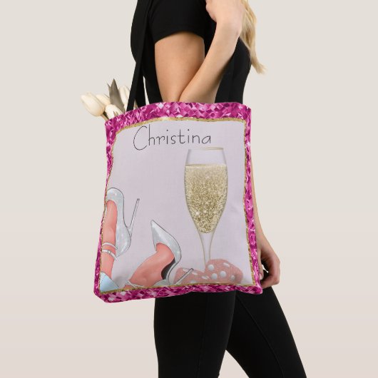 Lady Gambler Pink Glitter Dice & Diamonds-Canvas t Tote Bag (Dichtbij)