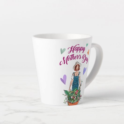 Lady Gardening Flowers Moederdag Latte Mok (Rechterhoek)