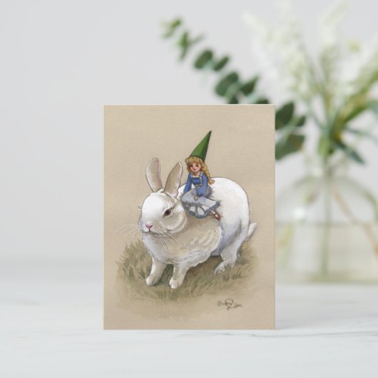 Lady Gnome en Rabbit Briefkaart (Staand voorkant)