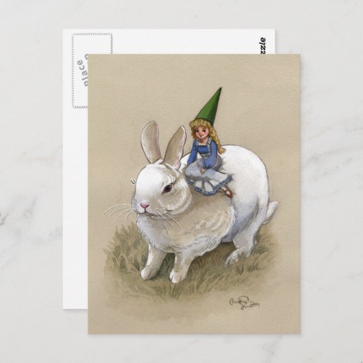 Lady Gnome en Rabbit Briefkaart (Voorkant / Achterkant)