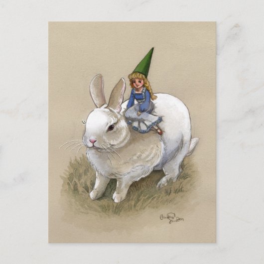 Lady Gnome en Rabbit Briefkaart (Voorkant)