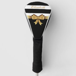 Lady Golf Golden Bow Black Bold Stripes Monogram Golfheadcover