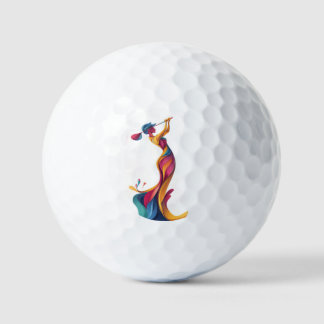 Lady Golf, Silhouette, bunt, perfekter Schwung Golfballen