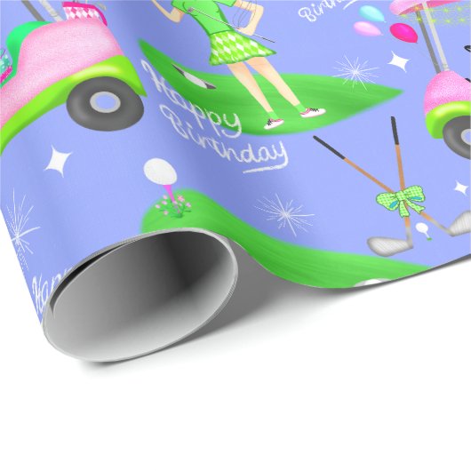 Lady Golf Thish Happy Birthday Cadeaupapier (Rol Hoek)