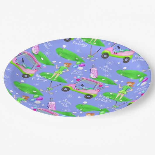 Lady Golf Thish Happy Birthday Papieren Bordje (Gekanteld)