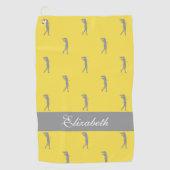 Lady Golfer aangepaste naam patroon geel grijs Golfhanddoek (Voorkant)