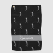 Lady Golfer aangepaste naam patroon zwart grijs Golfhanddoek (Voorkant)