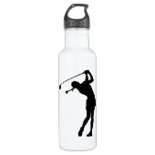 Lady Golfer Black Silhouette Waterfles (Voorkant)