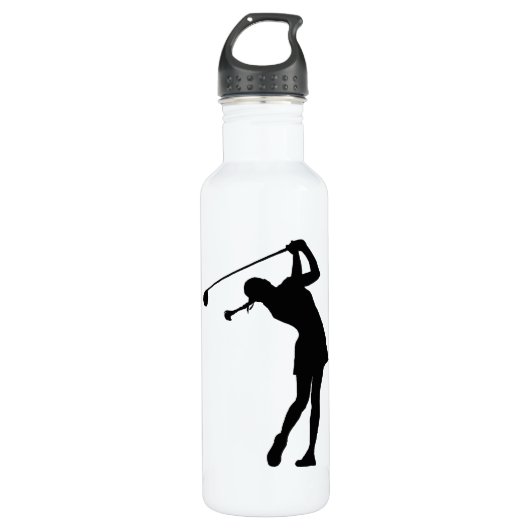 Lady Golfer Black Silhouette Waterfles (Voorkant)