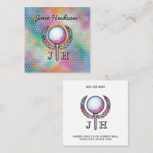 Lady Golfer Custom Monogram Design Vierkante Visitekaartje (Voorkant / Achterkant)
