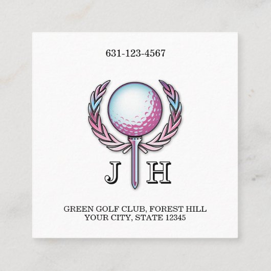 Lady Golfer Custom Monogram Design Vierkante Visitekaartje (Achterkant)