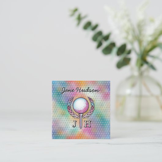 Lady Golfer Custom Monogram Design Vierkante Visitekaartje (Staand voorkant)