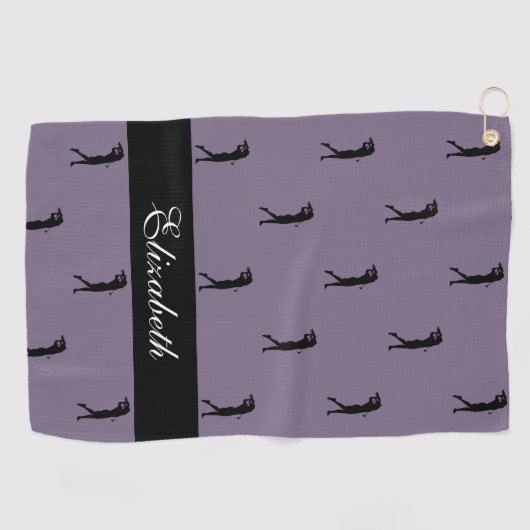 Lady Golfer Gepersonaliseerd naam Pattern Paars Bl Golfhanddoek (Horizontaal)