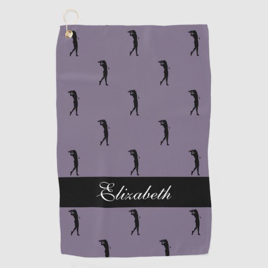 Lady Golfer Gepersonaliseerd naam Pattern Paars Bl Golfhanddoek (Voorkant)