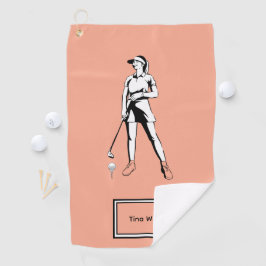 Lady Golfer Gepersonaliseerde naam en jaar Golfhanddoek