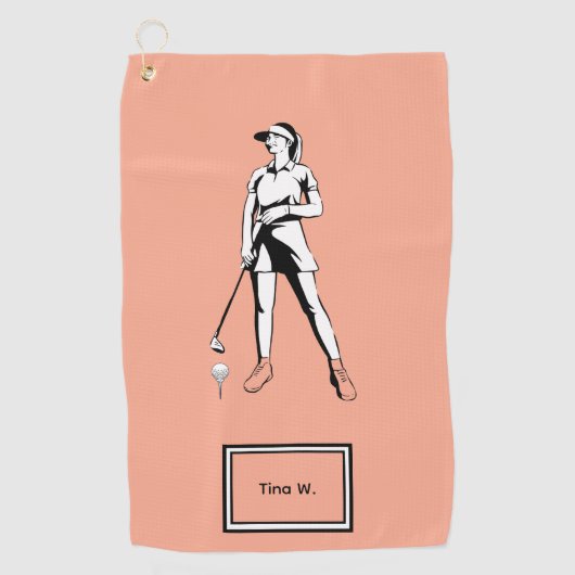 Lady Golfer Gepersonaliseerde naam en jaar Golfhanddoek (Voorkant)