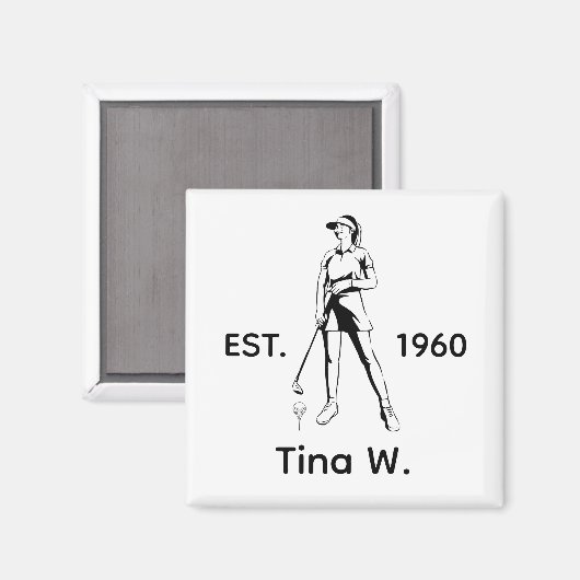 Lady Golfer Gepersonaliseerde naam en jaar Magneet (Voorkant / Achterkant)