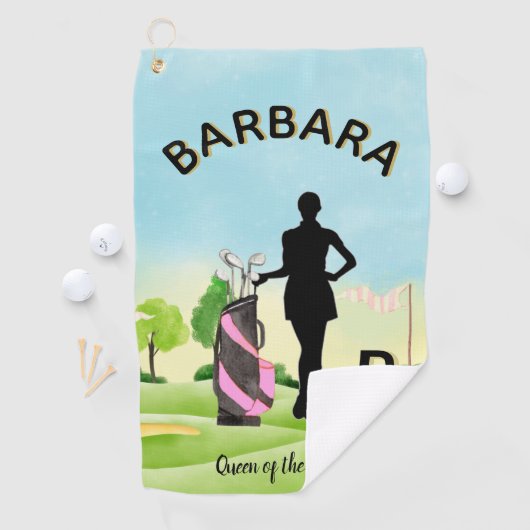 Lady Golfer Golf Course Custom Name 3-D Monogram Golfhanddoek (Insitu)