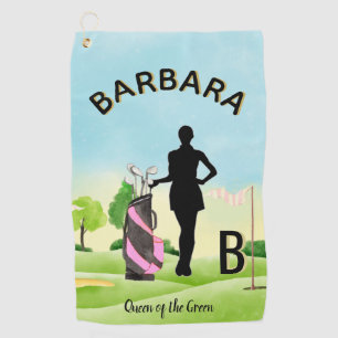 Lady Golfer Golf Course Custom Name 3-D Monogram Golfhanddoek
