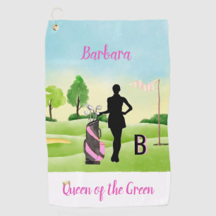 Lady Golfer Golf Course Custom Name 3-D Monogram Golfhanddoek