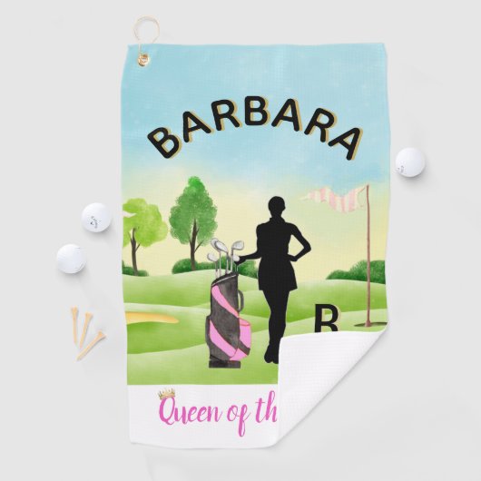Lady Golfer Golf Course Custom Name 3-D Monogram Golfhanddoek (Insitu)