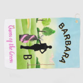 Lady Golfer Golf Course Custom Name 3-D Monogram Golfhanddoek (Horizontaal)