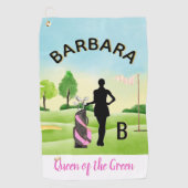 Lady Golfer Golf Course Custom Name 3-D Monogram Golfhanddoek (Voorkant)