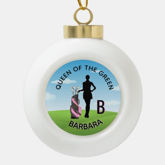 Lady Golfer Golf Course Custom Name 3-D Monogram Keramische Bal Ornament (Voorkant)