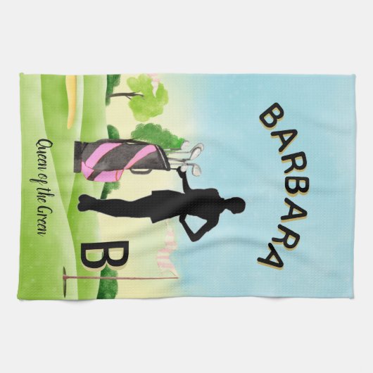 Lady Golfer Golf Course Custom Name 3-D Monogram Theedoek (Horizontaal)