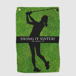 Lady Golfer Golf Green Silhouette Monogram Golfhanddoek