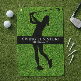 Lady Golfer Golf Green Silhouette Monogram Golfhanddoek