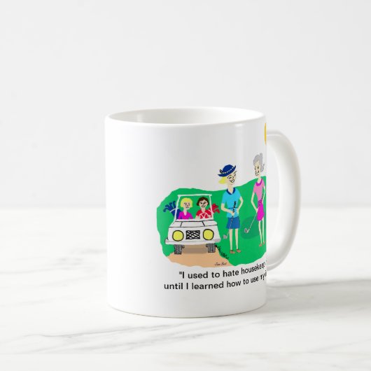 Lady Golfer Housekeeping Cartoon Mok (Voorkant rechts)