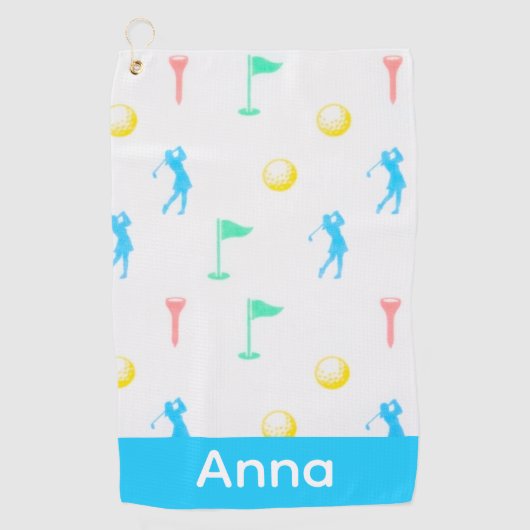 Lady Golfer Icon Pattern Personalized  Golfhanddoek (Voorkant)