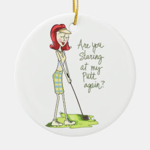 Lady Golfer Keramisch Ornament