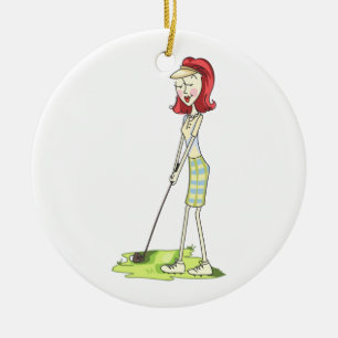 Lady Golfer Keramisch Ornament