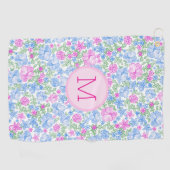 Lady Golfer Pink Blue Preppy Custom Initial Ladies Golfhanddoek (Horizontaal)