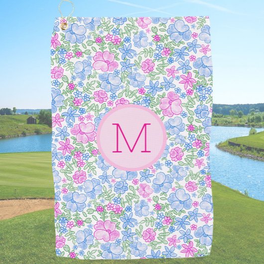 Lady Golfer Pink Blue Preppy Custom Initial Ladies Golfhanddoek