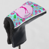 Lady Golfer Roze Aqua Preppy Aangepaste naam Dames Golfheadcover (3/4 voorkant)