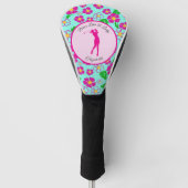 Lady Golfer Roze Aqua Preppy Aangepaste naam Dames Golfheadcover (Voorkant)