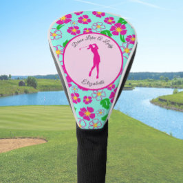 Lady Golfer Roze Aqua Preppy Aangepaste naam Dames Golfheadcover