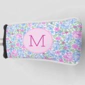 Lady Golfer Roze Blauw Bloemen Preppy Custom Dames Golfheadcover (Voorkant)