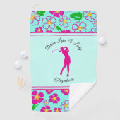 Lady Golfer Roze Bloemen Preppy Aangepaste naam Da Golfhanddoek (Insitu)