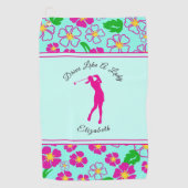 Lady Golfer Roze Bloemen Preppy Aangepaste naam Da Golfhanddoek (Voorkant)