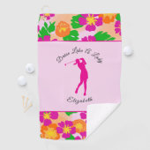 Lady Golfer Roze Bloemen Preppy Aangepaste naam Da Golfhanddoek (Insitu)