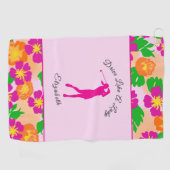 Lady Golfer Roze Bloemen Preppy Aangepaste naam Da Golfhanddoek (Horizontaal)