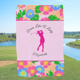 Lady Golfer Roze Bloemen Preppy Aangepaste naam Da Golfhanddoek