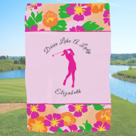 Lady Golfer Roze Bloemen Preppy Aangepaste naam Da Golfhanddoek