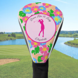 Lady Golfer Roze Bloemen Preppy Aangepaste naam Da Golfheadcover
