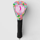 Lady Golfer Roze Bloemen Preppy Aangepaste naam Da Golfheadcover (Voorkant)