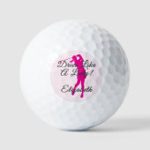 Lady Golfer Roze Girly Vrouwelijke Aangepaste Naam Golfballen (Voorkant)